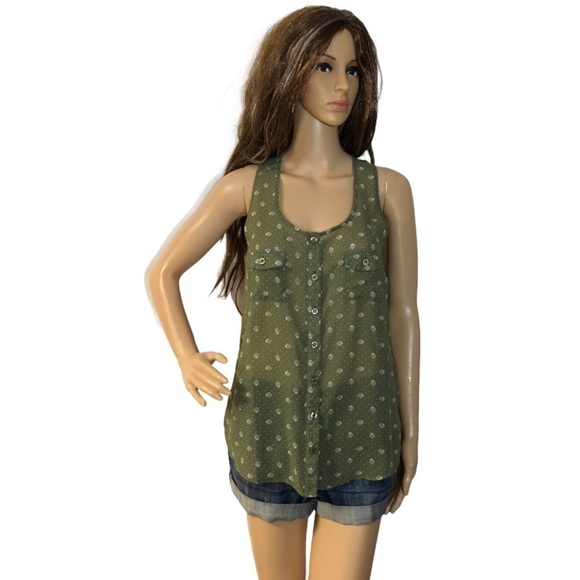 mine Tops - MINE OLIVE GREEN SEMI SHEER SLEEVELESS BLOUSE